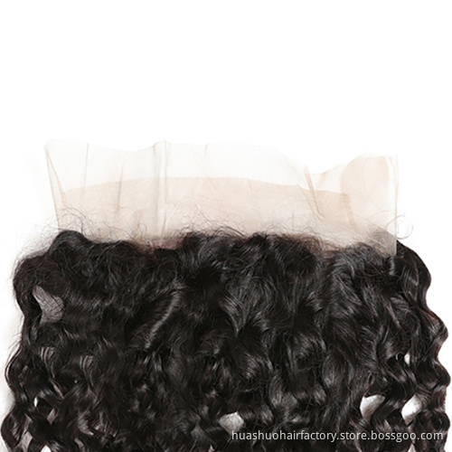 Single Donor Raw Unprocessed Cheap 180% Density Ear To Ear Water Wave 100% Virgin 360 Lace Closure Frontal